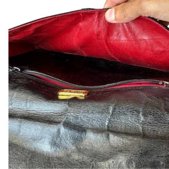 Vintage 1970s Dior Black Calfskin Leather Envelope Clutch Bag - Picture 9 of 11